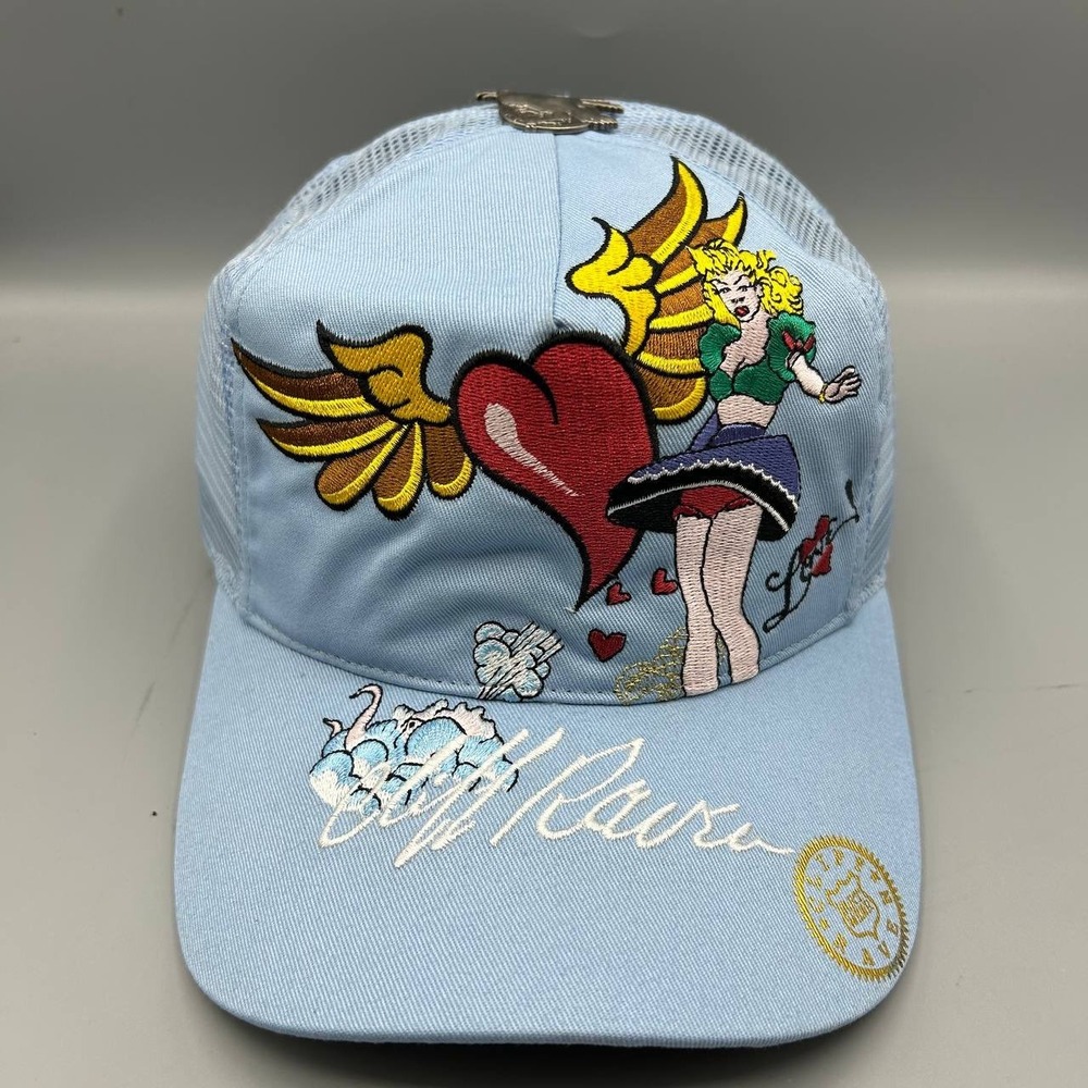 Vintage Cliff Raven Hat Blue Ed Hardy Japanese tattoo Snap back Trucker Cap 90s